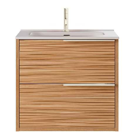 Kora Bamboo Faux Finish 24" Single Vanity with Integrated White Ceramic Top & Silver Handles
