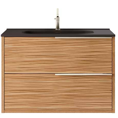 Kora Bamboo Faux Finish 32" Single Vanity with Integrated Black Ceramic Top & Silver Handles