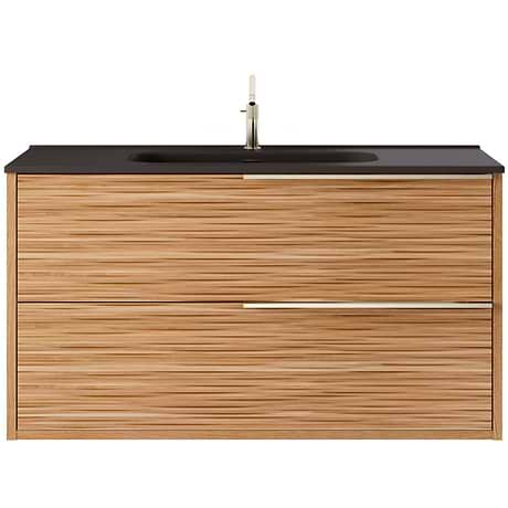 Kora Bamboo Faux Finish 40" Single Vanity with Integrated Black Ceramic Top & Silver Handles