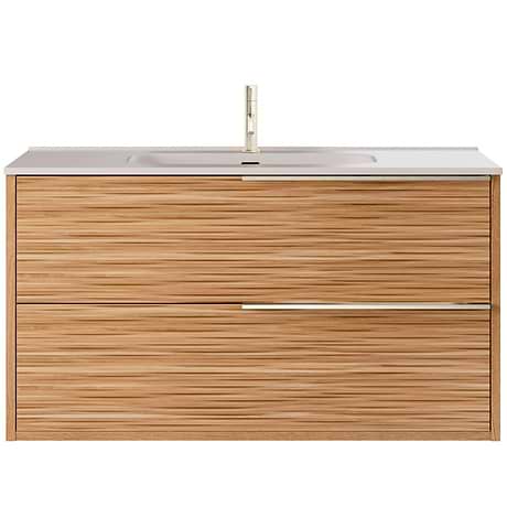 Kora Bamboo Faux Finish 40" Single Vanity with Integrated White Ceramic Top & Silver Handles