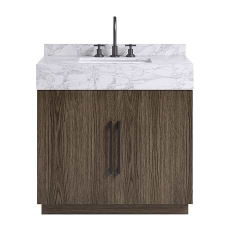 Orville Espresso Oak 36" Single Vanity with Carrara Marble Top by TileBar Studio Vanities