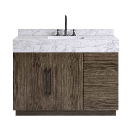 Orville Espresso Oak 48" Single Vanity with Carrara Marble Top by TileBar Studio Vanities