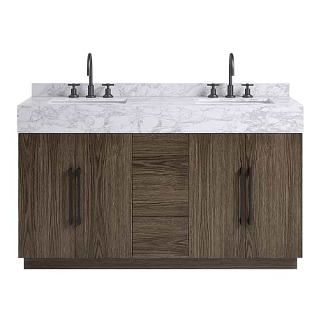 Orville Espresso Oak 60" Double Vanity with Carrara Marble Top by TileBar Studio Vanities
