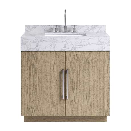 Orville Greige Ash 36" Single Vanity with Carrara Marble Top by TileBar Studio Vanities