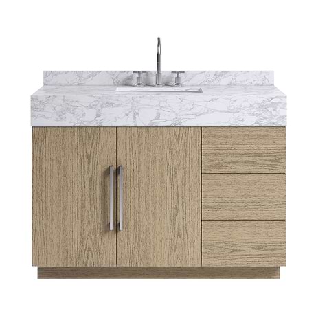 Orville Greige Ash 48" Single Vanity with Carrara Marble Top by TileBar Studio Vanities
