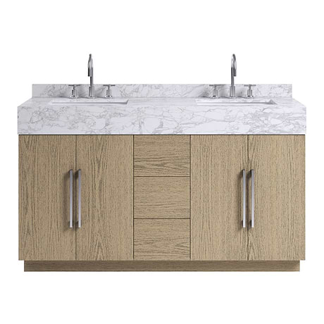 Orville Greige Ash 60" Double Vanity with Carrara Marble Top by TileBar Studio Vanities