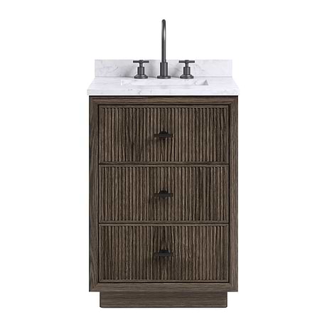 Rhett Espresso Oak 24" Single Vanity with Carrara Marble Top by TileBar Studio Vanities