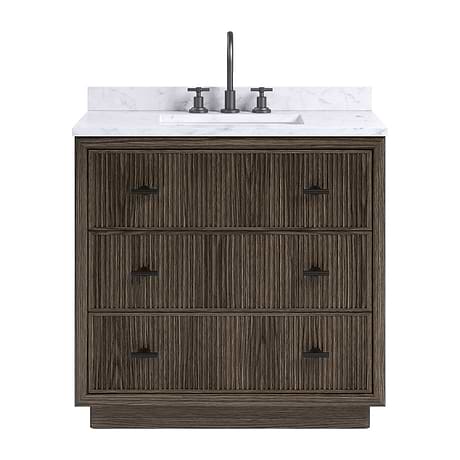 Rhett Espresso Oak 36" Single Vanity with Carrara Marble Top by TileBar Studio Vanities