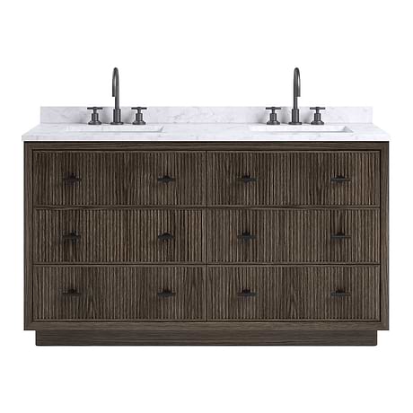 Rhett Espresso Oak 60" Double Vanity with Carrara Marble Top by TileBar Studio Vanities