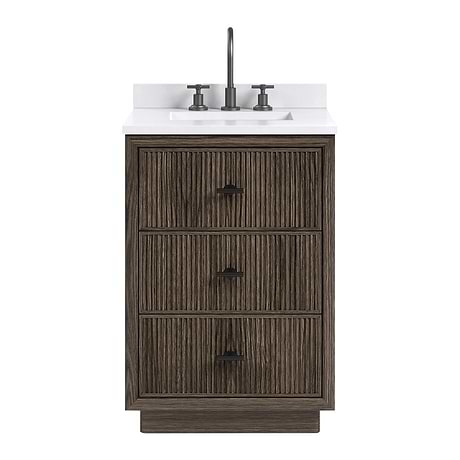 Rhett Espresso Oak 24" Single Vanity with White Quartz Top by TileBar Studio Vanities