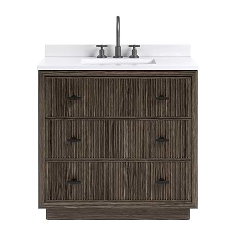Rhett Espresso Oak 36" Single Vanity with White Quartz Top by TileBar Studio Vanities