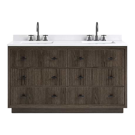 Rhett Espresso Oak 60" Double Vanity with White Quartz Top by TileBar Studio Vanities