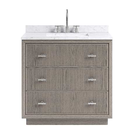 Rhett Steel Oak 36" Single Vanity with Carrara Marble Top by TileBar Studio Vanities