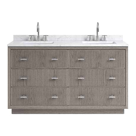 Rhett Steel Oak 60" Double Vanity with Carrara Marble Top by TileBar Studio Vanities