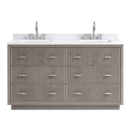 Rhett Steel Oak 60" Double Vanity with White Quartz Top by TileBar Studio Vanities