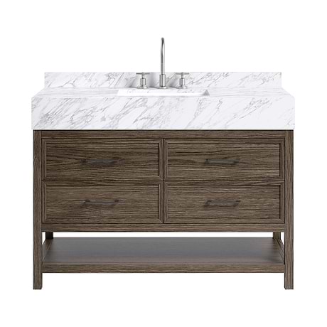 Rowan Espresso Oak 48" Single Vanity with Carrara Marble Top by TileBar Studio Vanities