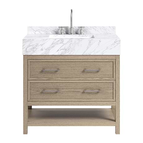 Rowan Greige Ash 36" Single Vanity with Carrara Marble Top by TileBar Studio Vanities
