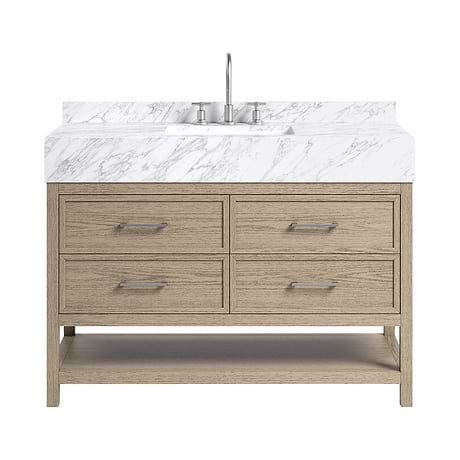 Rowan Greige Ash 48" Single Vanity with Carrara Marble Top by TileBar Studio Vanities
