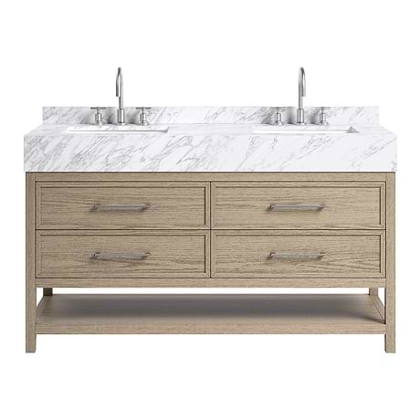 Rowan Greige Ash 60" Double Vanity with Carrara Marble Top by TileBar Studio Vanities