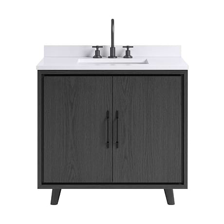 Setton Ebony Oak 36" Single Vanity with White Quartz Top by TileBar Studio Vanities