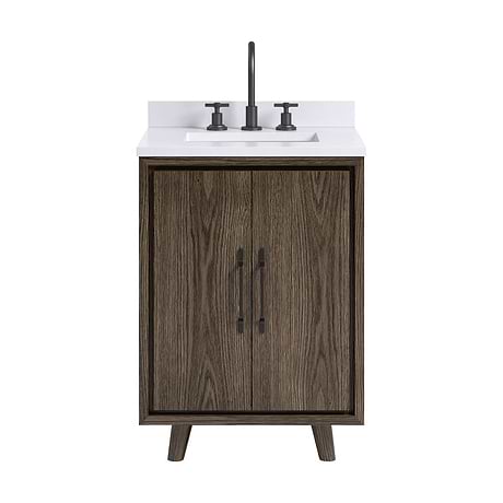 Setton Espresso Oak 24" Single Vanity with White Quartz Top by TileBar Studio Vanities