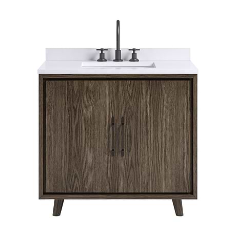 Setton Espresso Oak 36" Single Vanity with White Quartz Top by TileBar Studio Vanities
