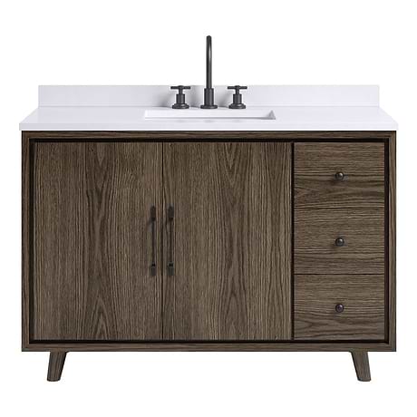 Setton Espresso Oak 48" Single Vanity with White Quartz Top by TileBar Studio Vanities