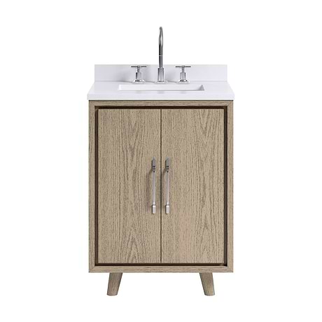 Setton Greige Ash 24" Single Vanity with White Quartz Top by TileBar Studio Vanities