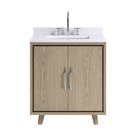 Setton Greige Ash 30" Single Vanity with White Quartz Top by TileBar Studio Vanities