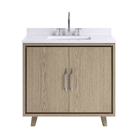 Setton Greige Ash 36" Single Vanity with White Quartz Top by TileBar Studio Vanities
