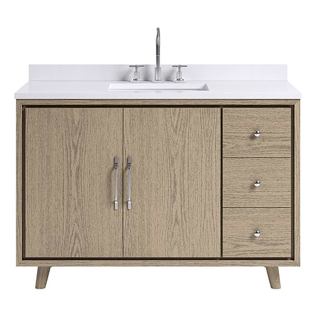 Setton Greige Ash 48" Single Vanity with White Quartz Top by TileBar Studio Vanities