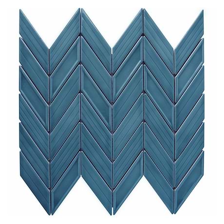 Brookline Chevron Coastal Blue 1x5 Glossy Ceramic Mosaic Tile