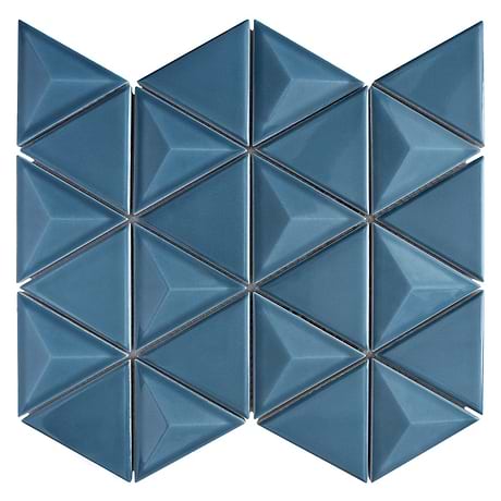 Brookline Triangle Coastal Blue 4" Glossy Ceramic Mosaic Tile