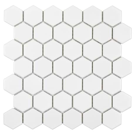 Serenity White 2" Hexagon Matte Porcelain Mosaic