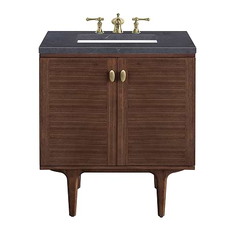 Amberly Mid-Century Walnut 30" Single Vanity with Charcoal Soapstone Quartz Top by JMV