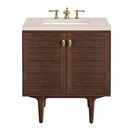 Amberly Mid-Century Walnut 30" Single Vanity with Eternal Marfil Quartz Top by JMV