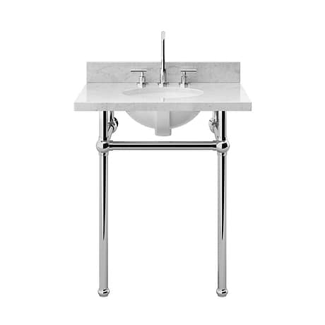 Pierce Polished Chrome 30" Single Console with Oval Sink and Carrara Marble Top