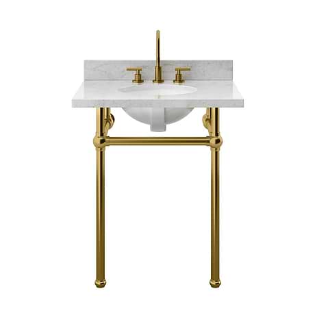 Pierce Brushed Brass 30" Single Console with Oval Sink and Carrara Marble Top