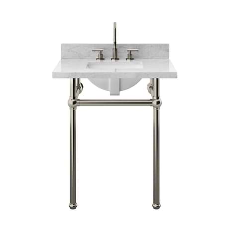 Pierce Brushed Nickel 30" Single Console with Rectangle Sink and Carrara Marble Top