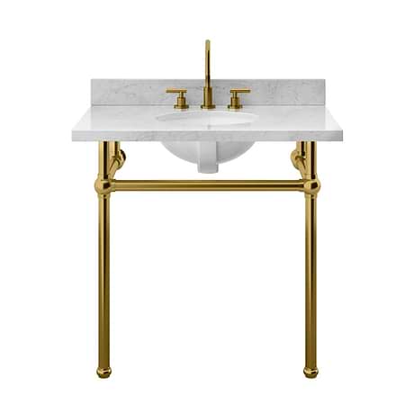 Pierce Brushed Brass 36" Single Console with Oval Sink and Carrara Marble Top