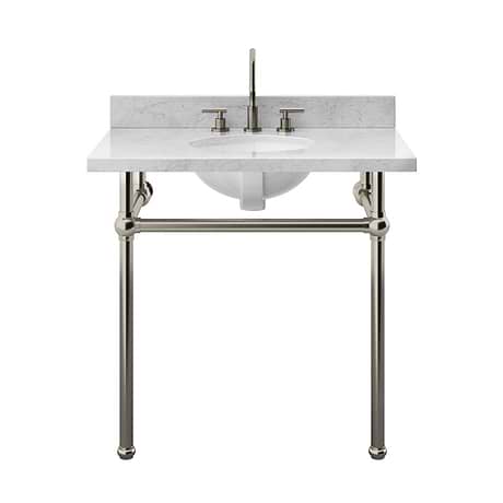 Pierce Brushed Nickel 36" Single Console with Oval Sink and Carrara Marble Top