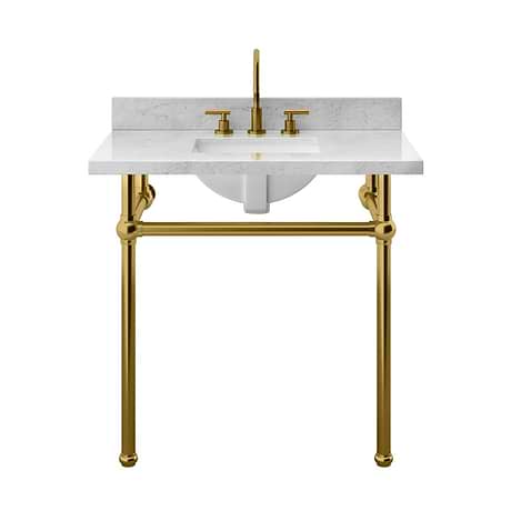 Pierce Brushed Brass 36" Single Console with Rectangle Sink and Carrara Marble Top