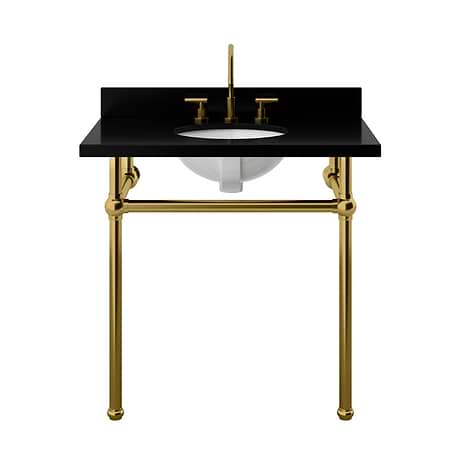 Pierce Brushed Brass 36" Single Console with Oval Sink and Black Granite Top