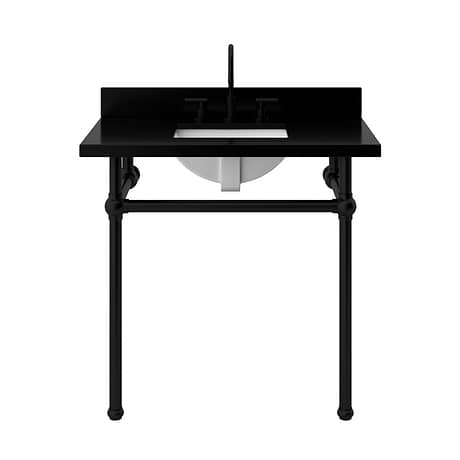 Pierce Matte Black 36" Single Console with Rectangle Sink and Black Granite Top