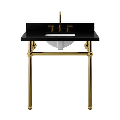 Pierce Brushed Brass 36" Single Console with Rectangle Sink and Black Granite Top