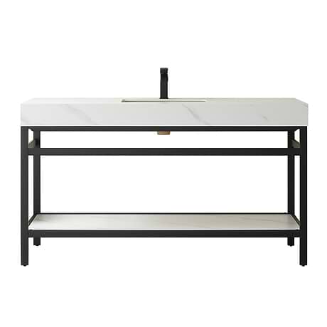 Blaire Matte Black 60" Single Vanity with White Sintered Stone Top