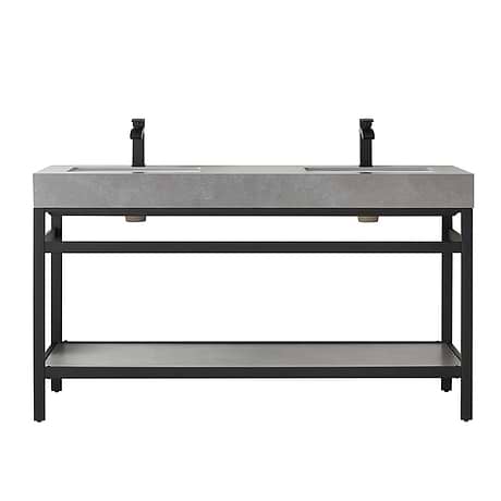 Blaire Matte Black 60" Double Vanity with Gray Sintered Stone Top