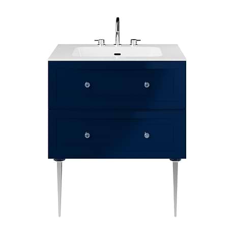 Alma Blue 30" Vanity with Chrome Legs & Knobs with Integrated White Solid Surface Top