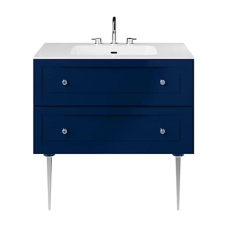 Alma Blue 36" Vanity with Chrome Legs & Knobs with Integrated White Solid Surface Top