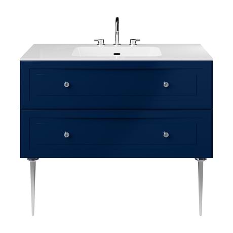 Alma Blue 42" Vanity with Chrome Legs & Knobs with Integrated White Solid Surface Top